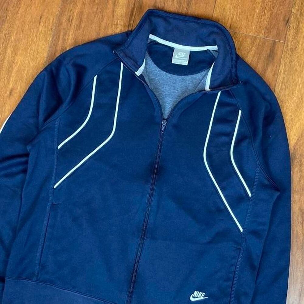 Nike Men's Navy and White Zip-Up Track Jacket Size M